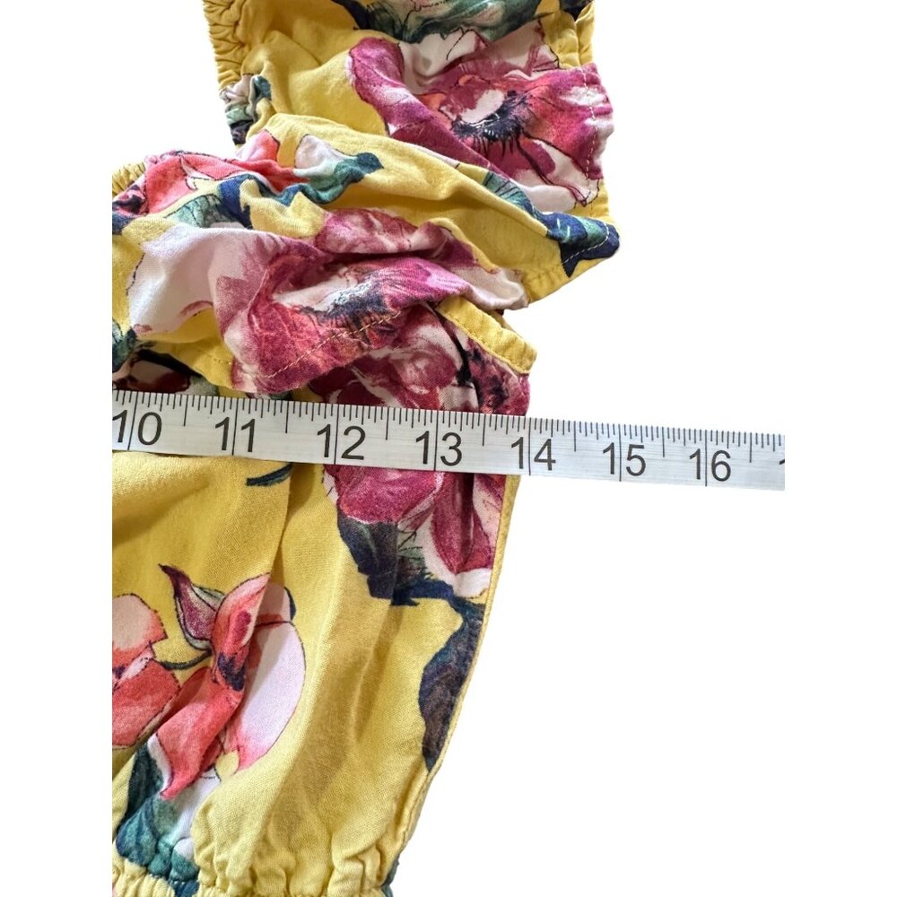 Floral Yellow Off-Shoulder Maxi Dress Ruffled Neckline Button Front Tassel - Picture 7 of 10